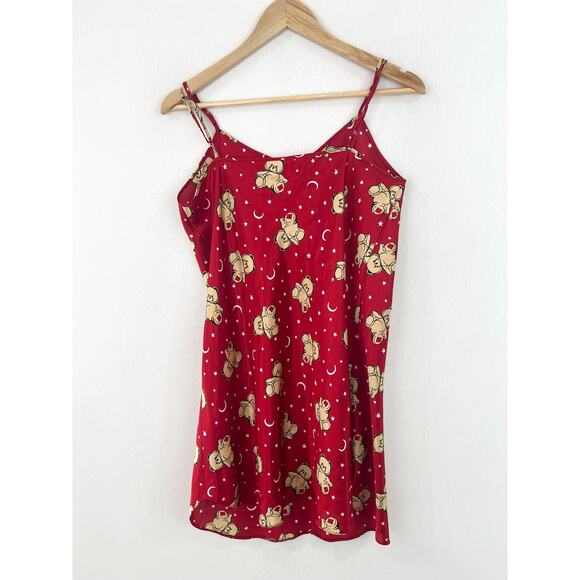 VTG Women's Red Satin Teddy Bear Slip Dress Medium Chemise - Picture 4 of 4